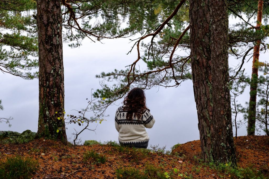 Mindful woman in forest